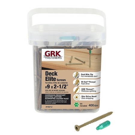 GRK 5026993 No. 9 X 2.5 In. Deck Elite Star Bugle Head Deck Screws; Pack Of 400